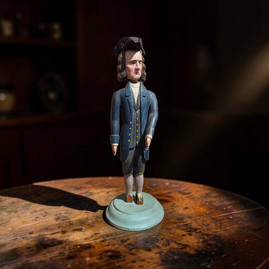 Antique American folk art carved figure of Georgian gentleman, original paint
