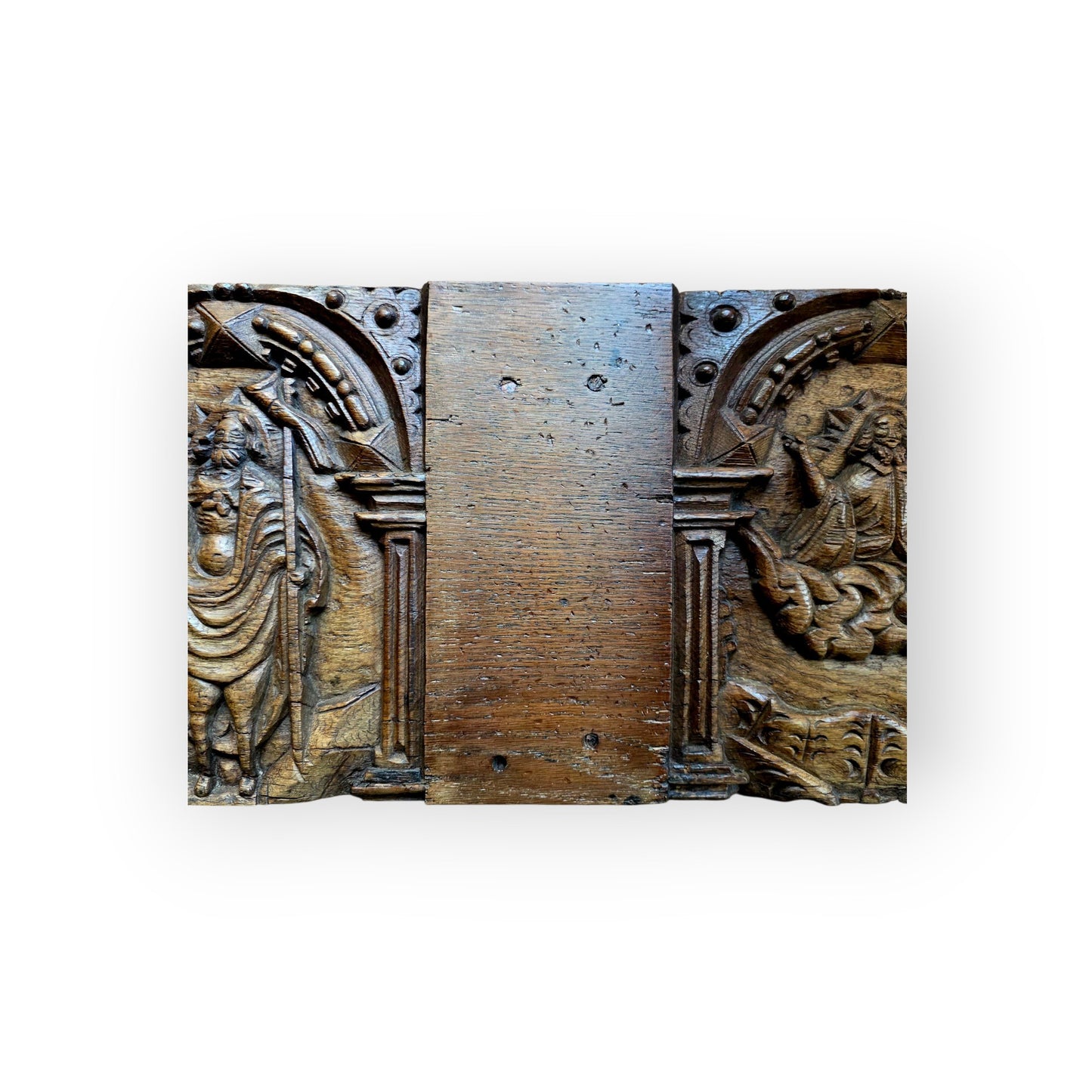 A Rare 16th Century Flemish Carved Oak Double Panel Depicting The Risen Christ & Christ In Majesty, Circa 1550–1600