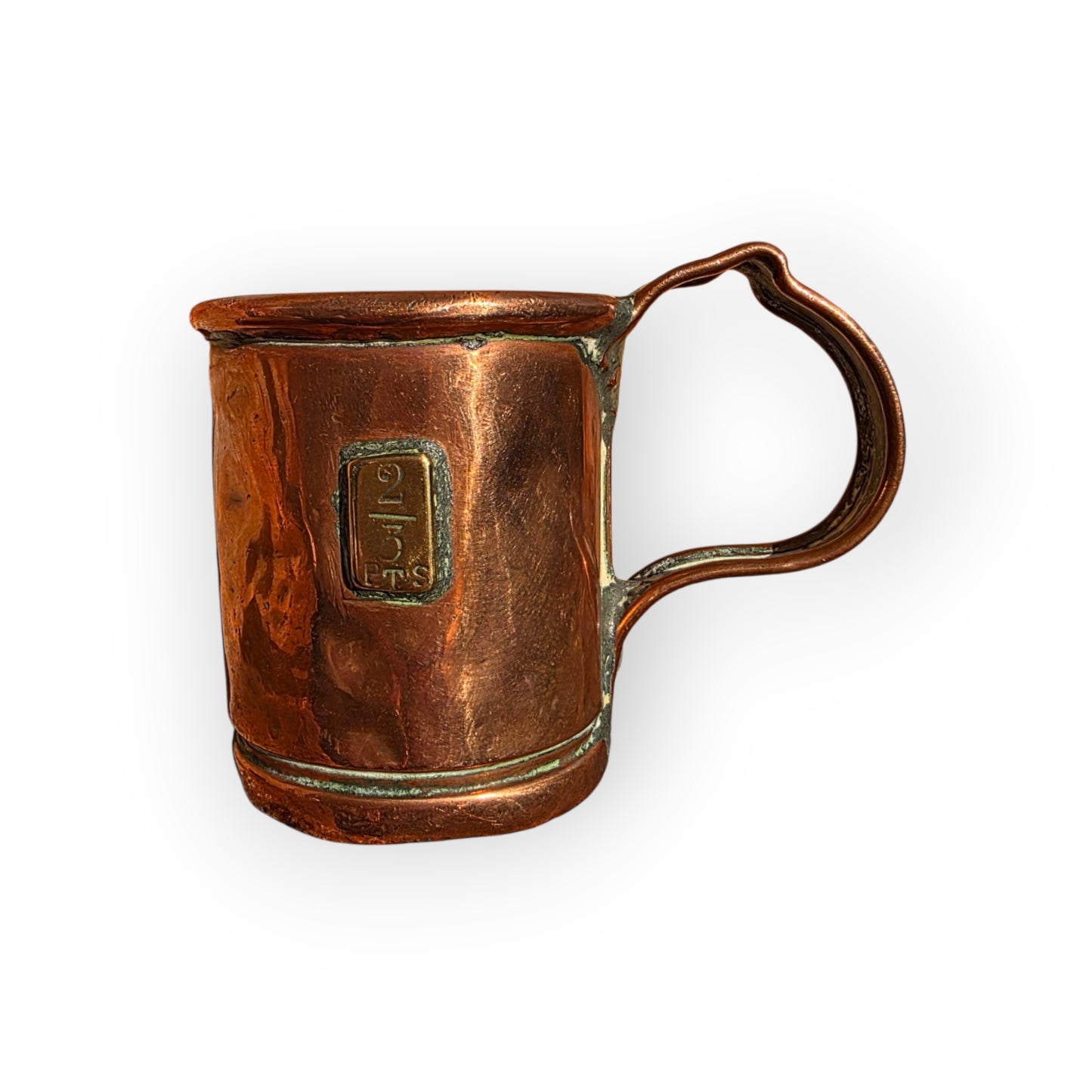 Rare 19th Century Victorian Copper Antique 2/3 Pint Measure with Applied Brass Capacity Plaque