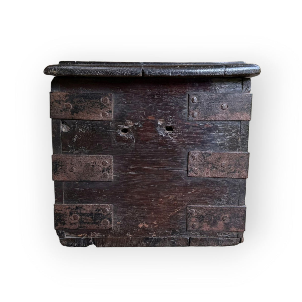 Early 17th Century Antique Oak & Iron Strong Box With Twin Locks