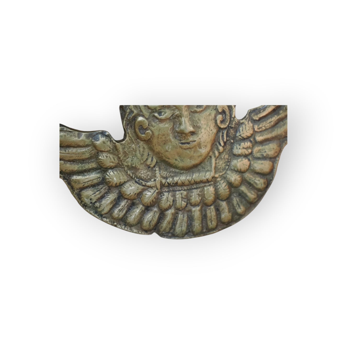 A Well-Sized 16th Century Renaissance Antique Brass Winged Cherub Appliqué
