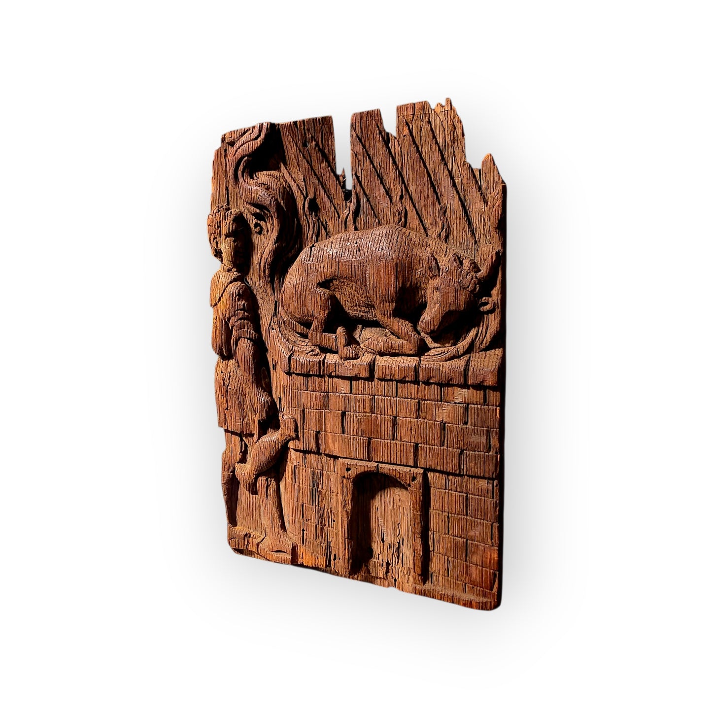 Early 17th-Century Antique Carved Oak Panel/Fragment Depicting Elijah's sacrifice on Mount Carmel, circa 1600