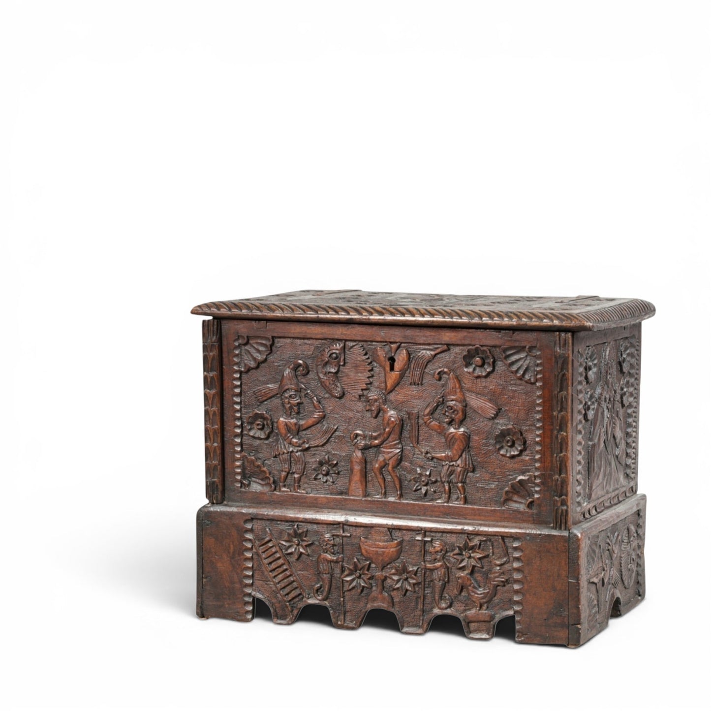 A Small 17th/18th Century Spanish Antique Folk Art Carved Coffer