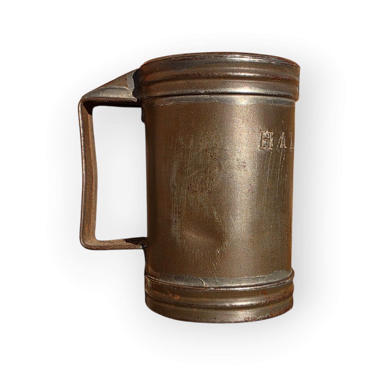 19thC Antique Toleware / Tin Half-Pint Grain / Corn Measure Stamped "Bryan Corcoran Ltd"
