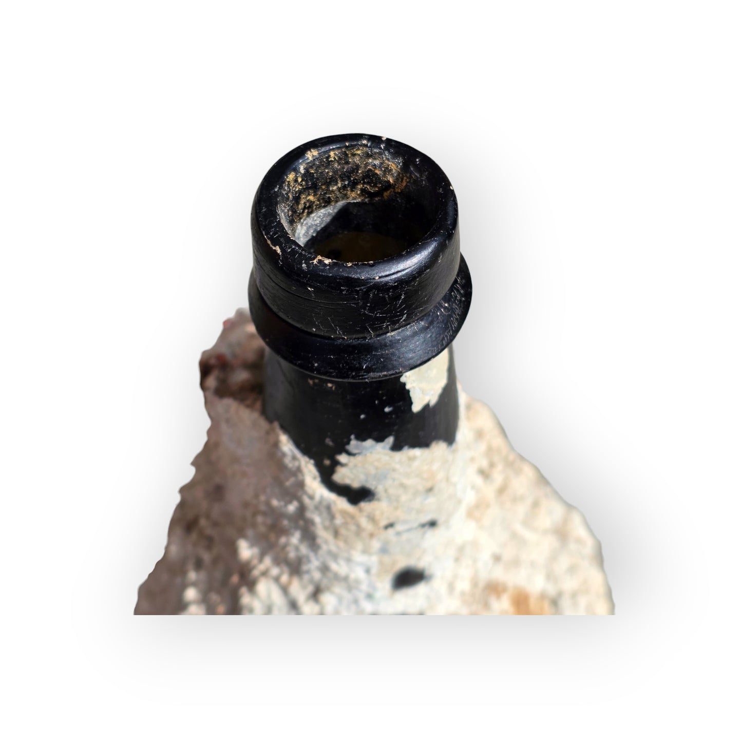 Shipwreck-Recovered English Antique Black Glass Cylinder Bottle with Marine Concretion, c.1840