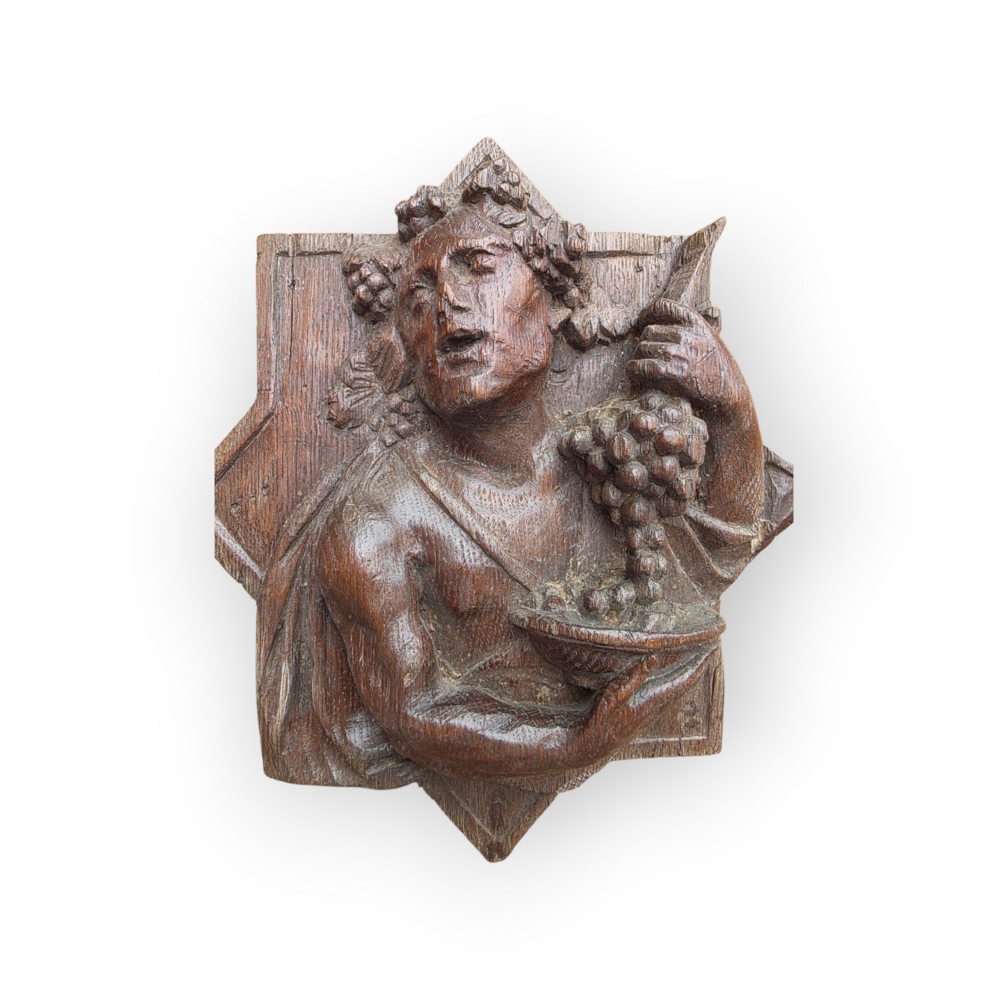 Pair of Mid 17th Century Flemish Antique Carved Oak Bosses / Panels Depicting Autumn & Winter