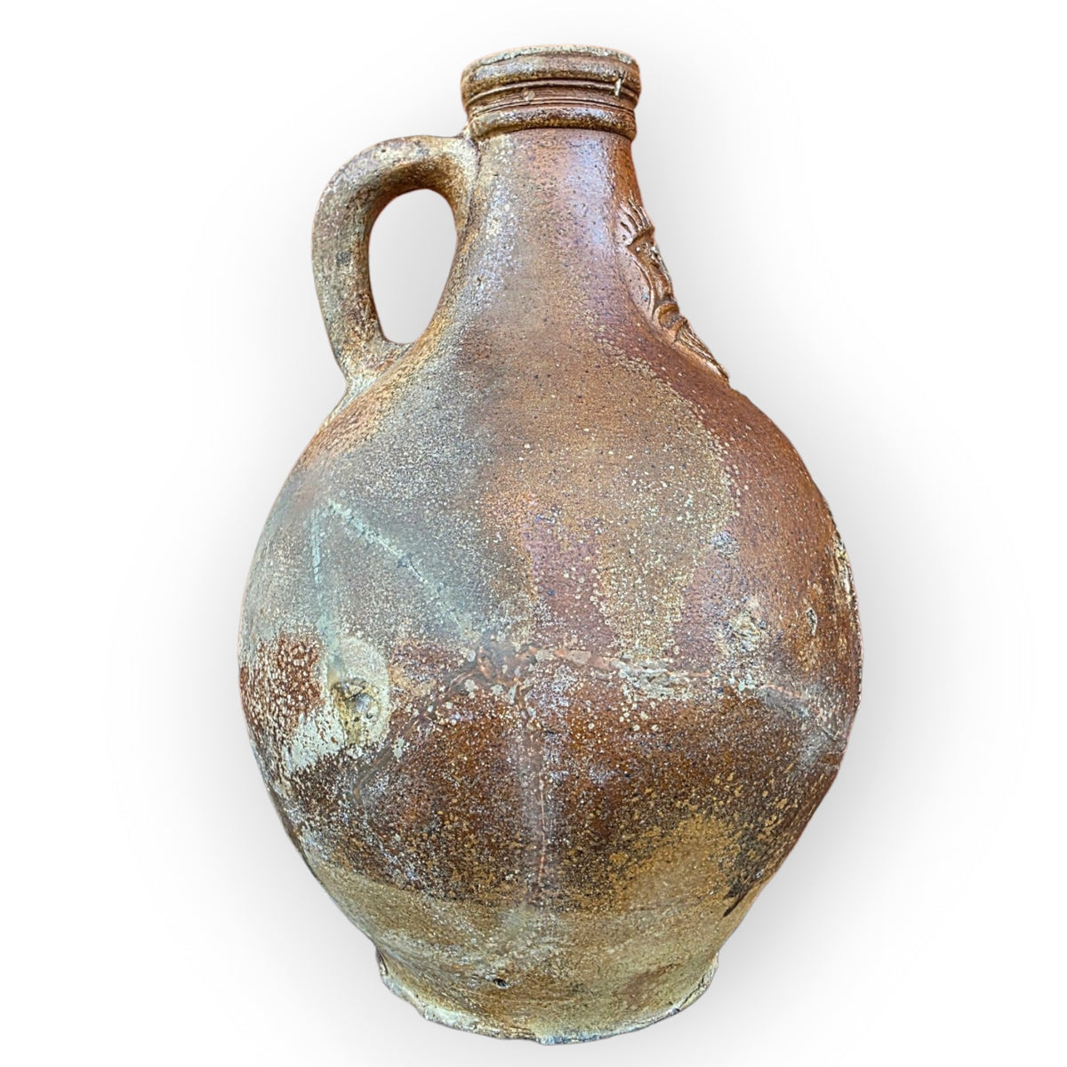 Large 17thC German Antique Bellarmine Jug, Frechen, c.1650–1670 — With Apotropaic Witch Mark