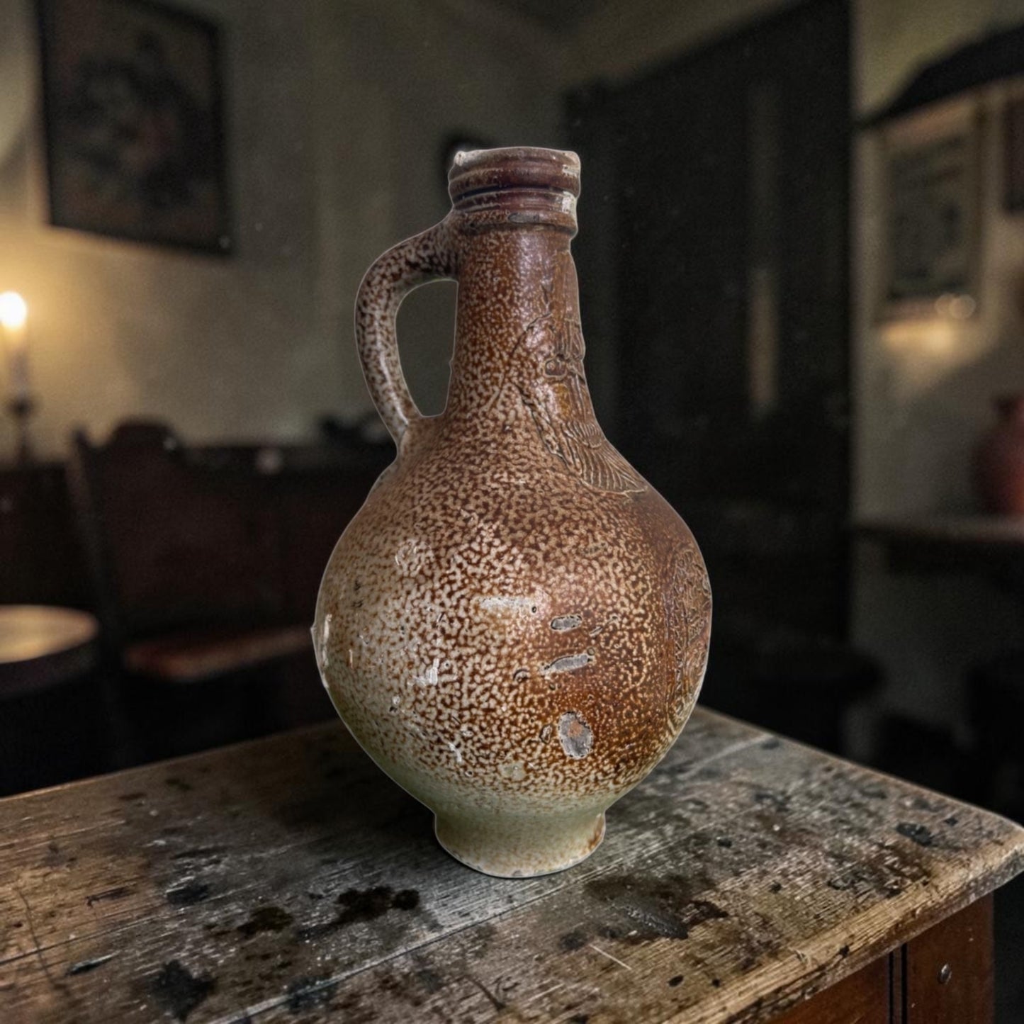 17th-Century German Antique Stoneware Bellarmine Jug/Bartmannkrug with Marine Concretion - A Seabed Find