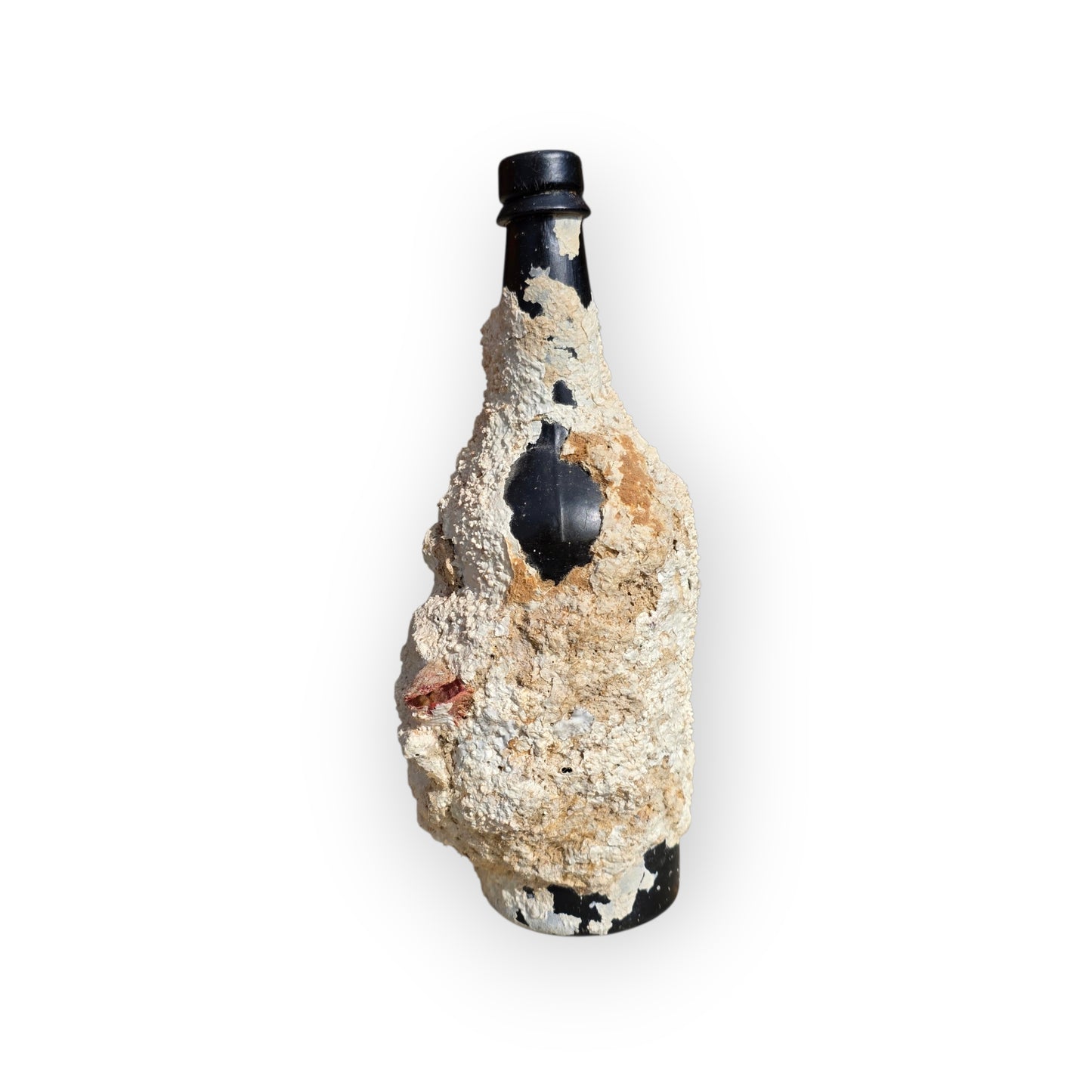 Shipwreck-Recovered English Antique Black Glass Cylinder Bottle with Marine Concretion, c.1840
