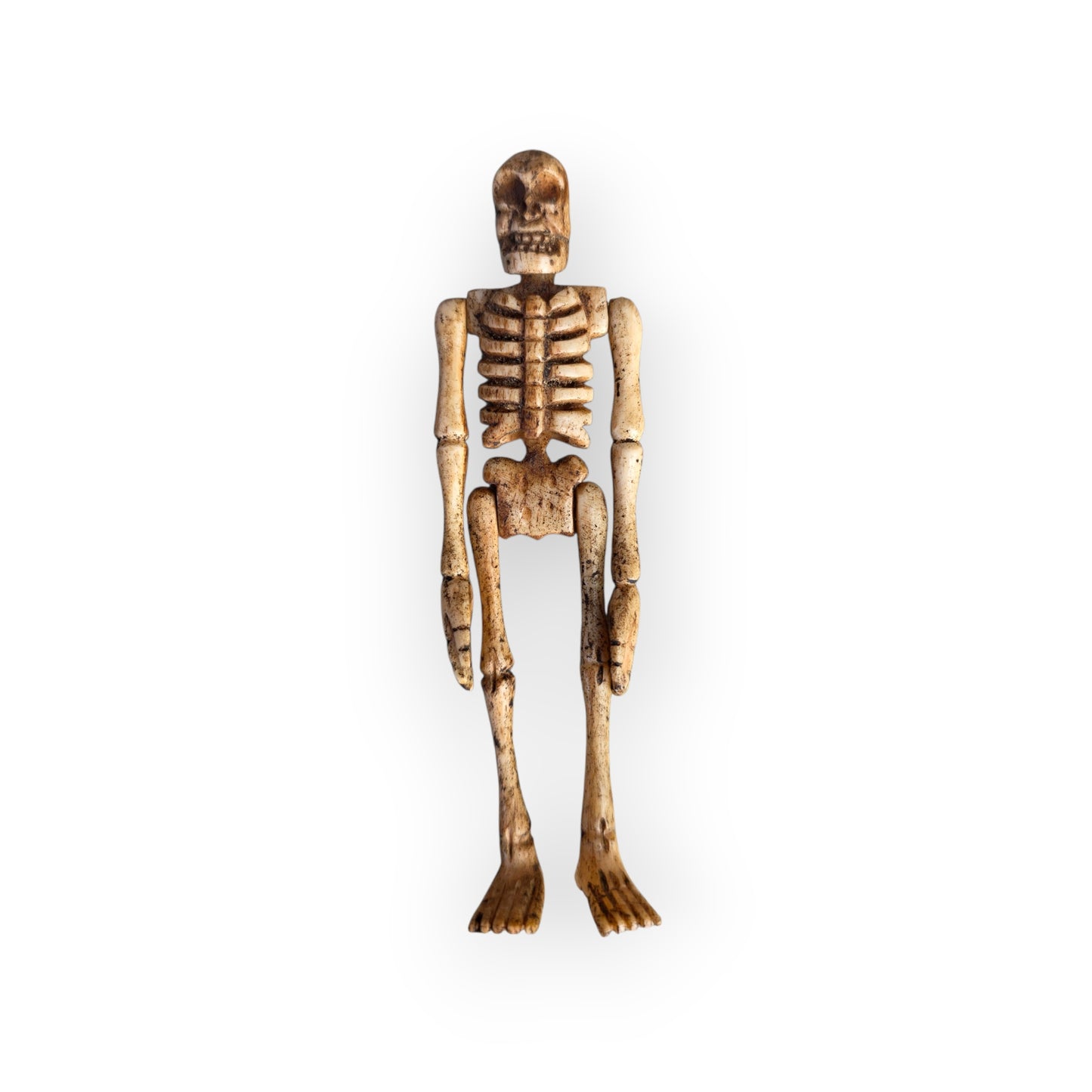 Rare Georgian Antique Bone Memento Mori — Articulated Skeleton in Bone Coffin, English, c.1750–1820