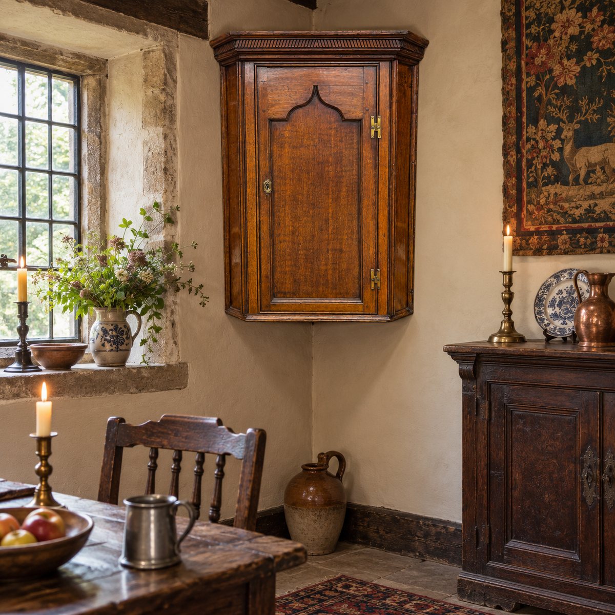 Late 18th-Century George III Antique Oak Hanging Corner Cupboard, Probably Welsh