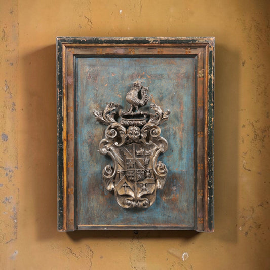 A Large 18th Century English Antique Gilt Lead Armorial Plaque / Coat of Arms