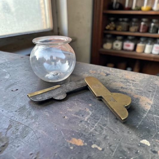 An 18th-Century Glass Bleeding Bowl Together with a Brass & Steel Fleam by J. Gay of Leeds — An Antique Barber-Surgeon's Phlebotomy Group