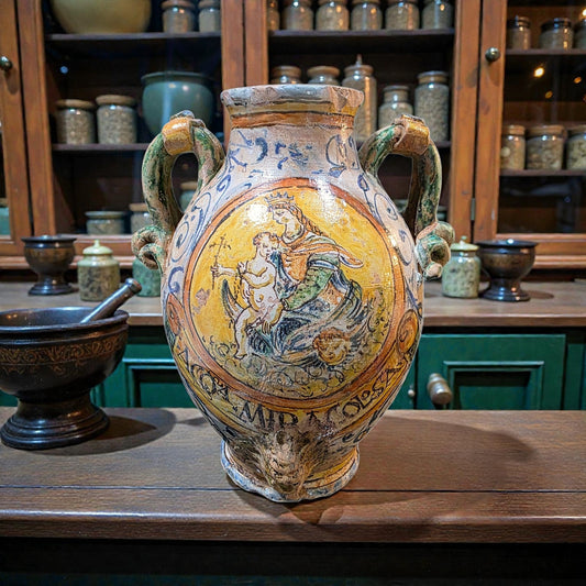 Early 17th Century Florentine / Italian Antique Albarello / Maiolica Wet Drug Jar