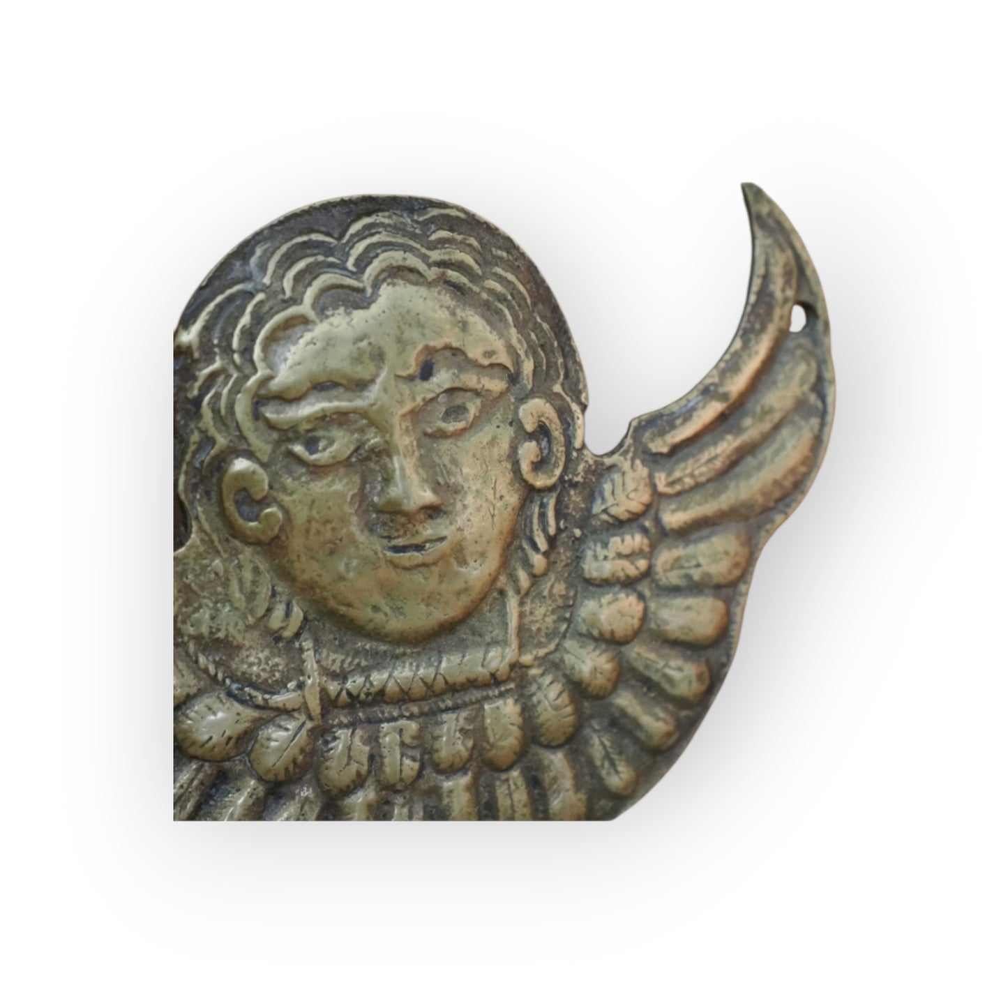A Well-Sized 16th Century Renaissance Antique Brass Winged Cherub Appliqué