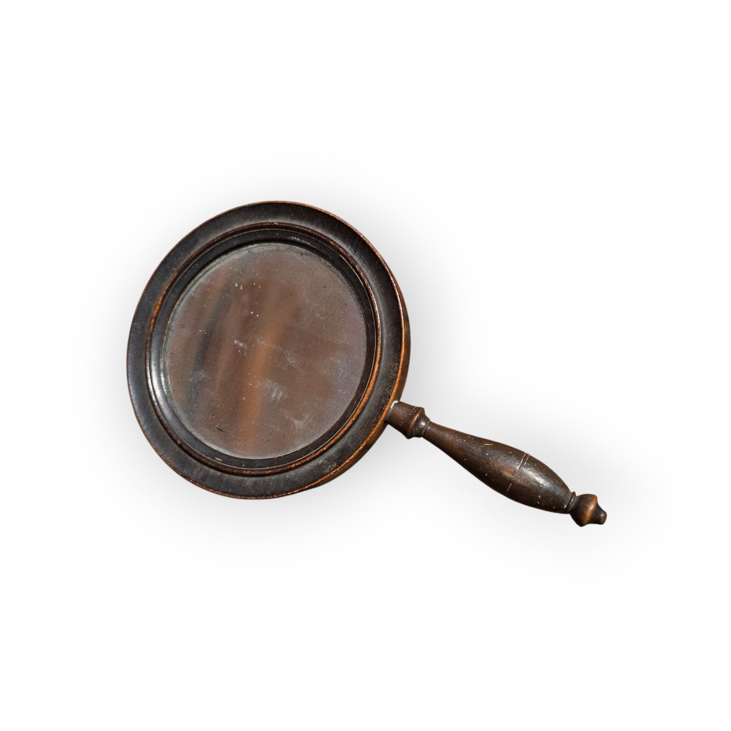 18th-Century English Antique Treen Hand Mirror with Original Glass Plate