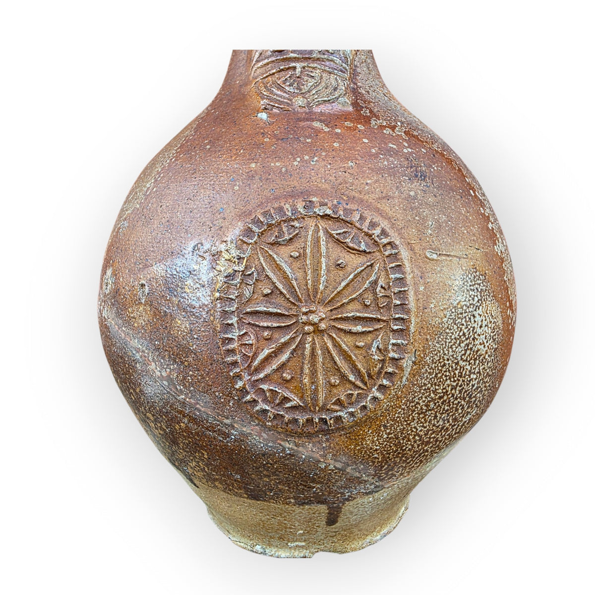 Large 17thC German Antique Bellarmine Jug, Frechen, c.1650–1670 — With Apotropaic Witch Mark