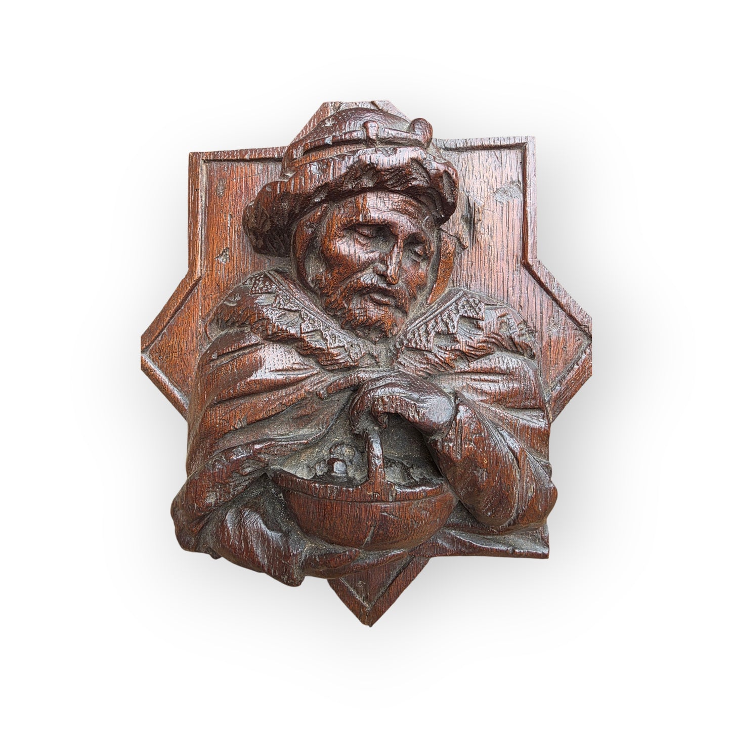Pair of Mid 17th Century Flemish Antique Carved Oak Bosses / Panels Depicting Autumn & Winter