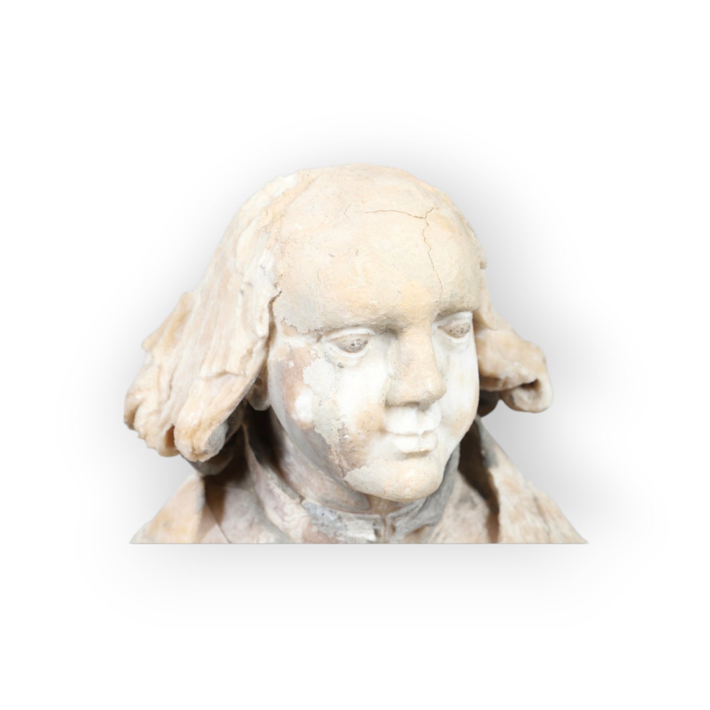 Large 17th Century Continental Antique Alabaster Portrait Bust of a Gentleman