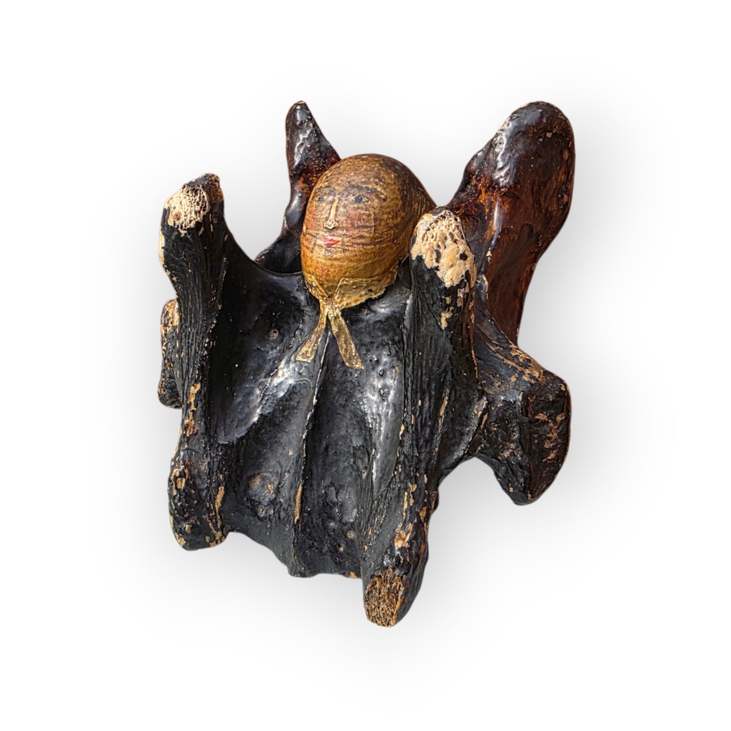 A Rare Early 19th Century English Folk Art "Wesley Bone" — A Horse Vertebra Painted as John Wesley Preaching