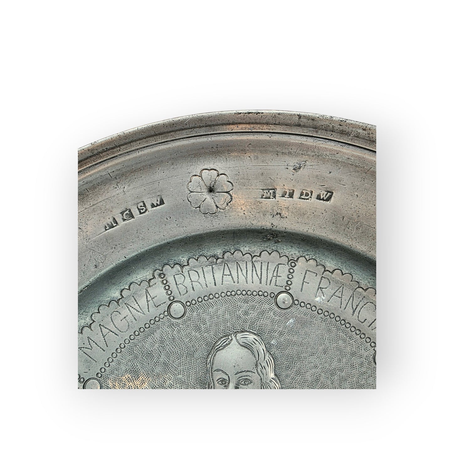 Rare Pair of 17th-Century Antique Pewter Chargers Depicting King Charles I & Henrietta Maria