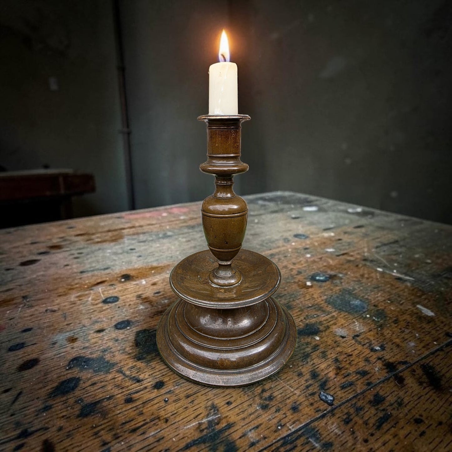 Early 17th-Century Antique Brass Nuremberg-Made Candlestick, circa. 1600-1620