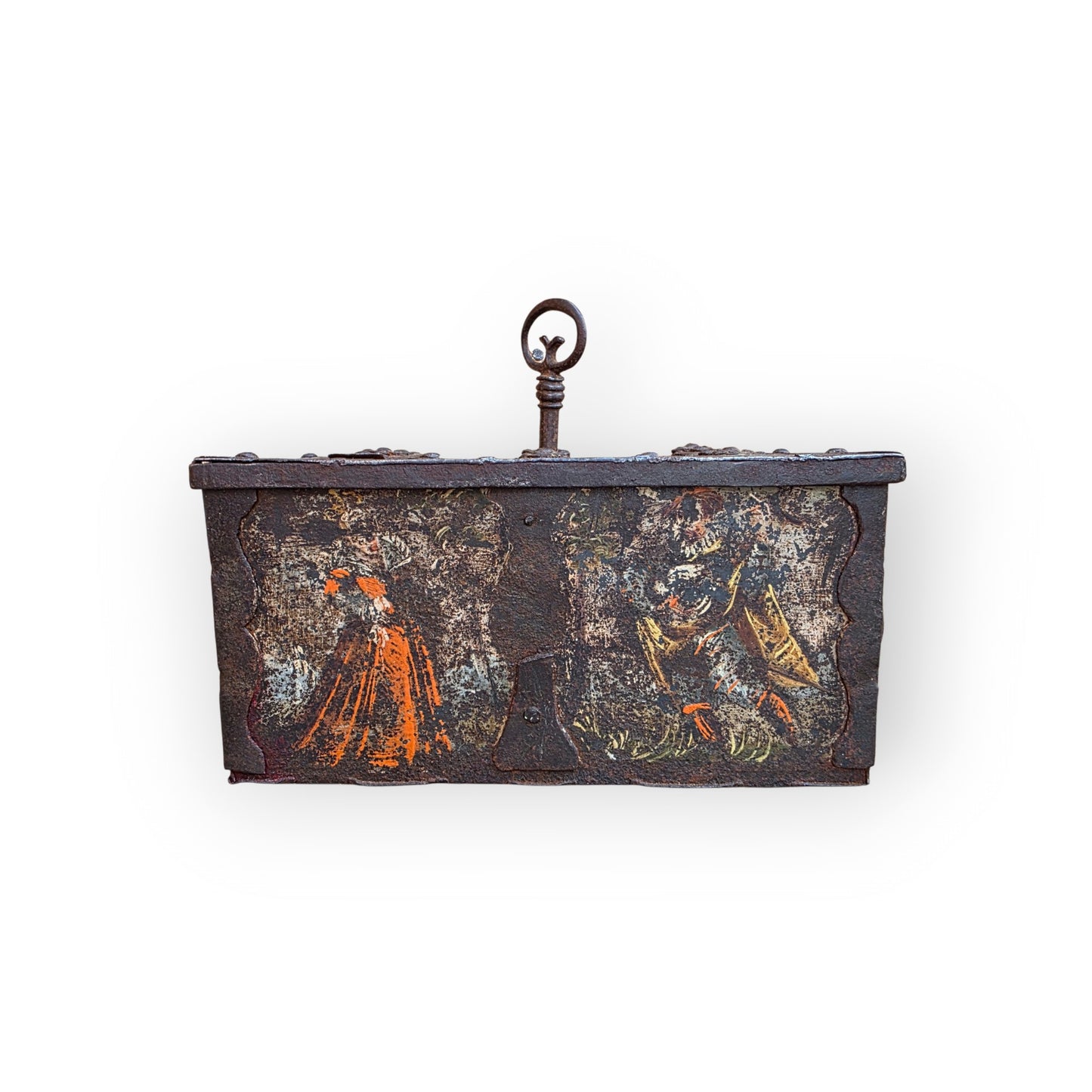 16th Century Antique Nuremberg Painted Iron Table Casket, Strongbox, Circa 1580