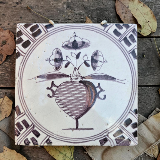 A Dutch Antique Delft Tin-Glazed Earthenware Tile, Early to Mid-18th Century, circa 1720–1760