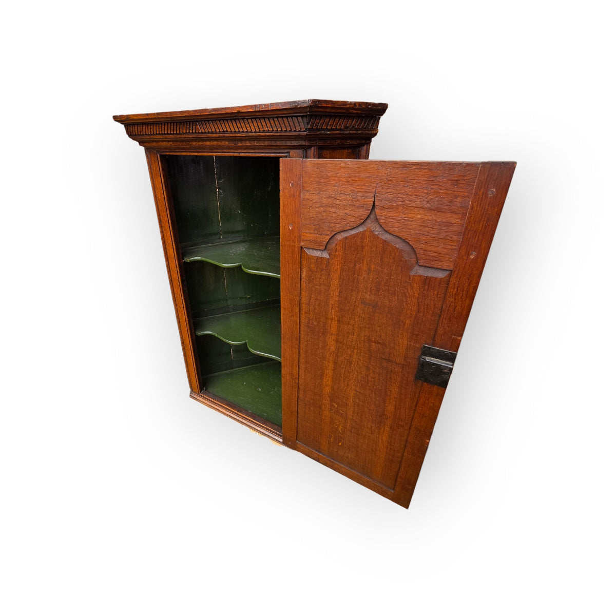 Late 18th-Century George III Antique Oak Hanging Corner Cupboard, Probably Welsh