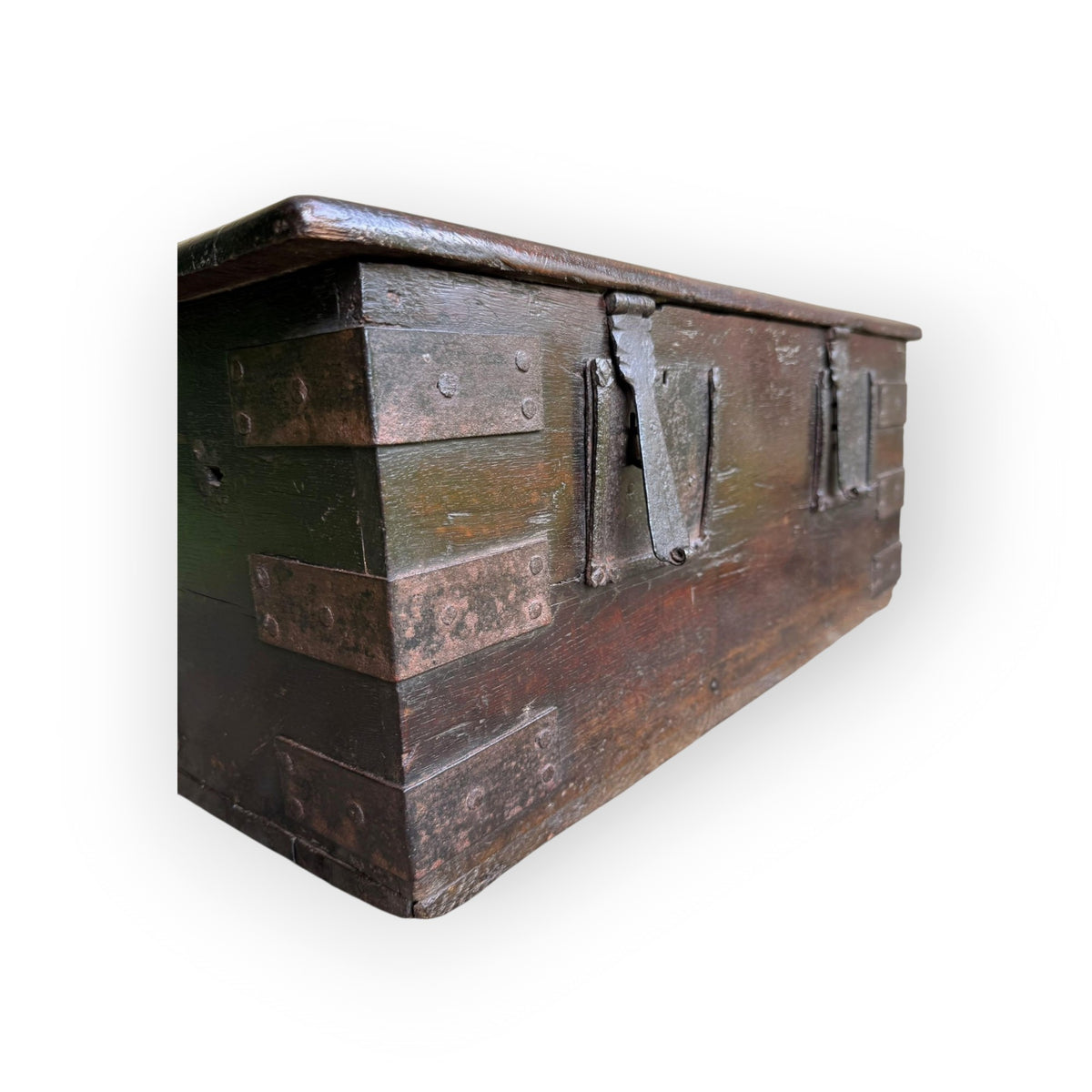 Early 17th Century Antique Oak & Iron Strong Box With Twin Locks