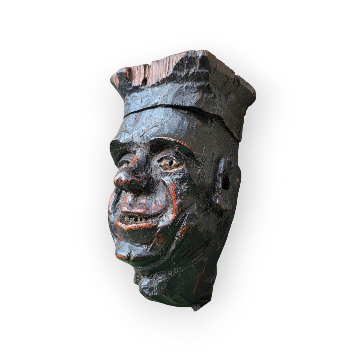 A Late 18th Century Carved Oak Folk Art Head, English, Circa 1780-1800