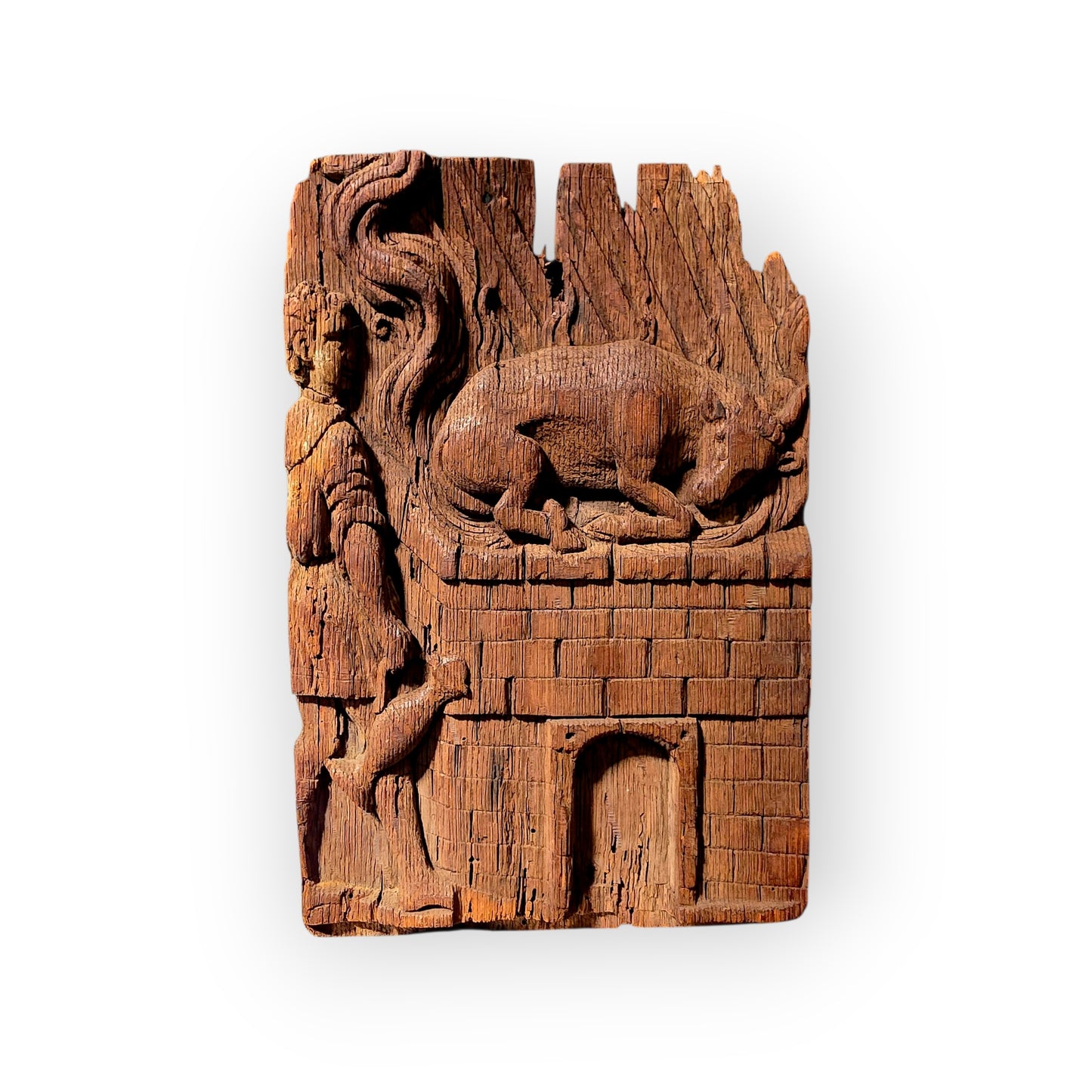 Early 17th-Century Antique Carved Oak Panel/Fragment Depicting Elijah's sacrifice on Mount Carmel, circa 1600