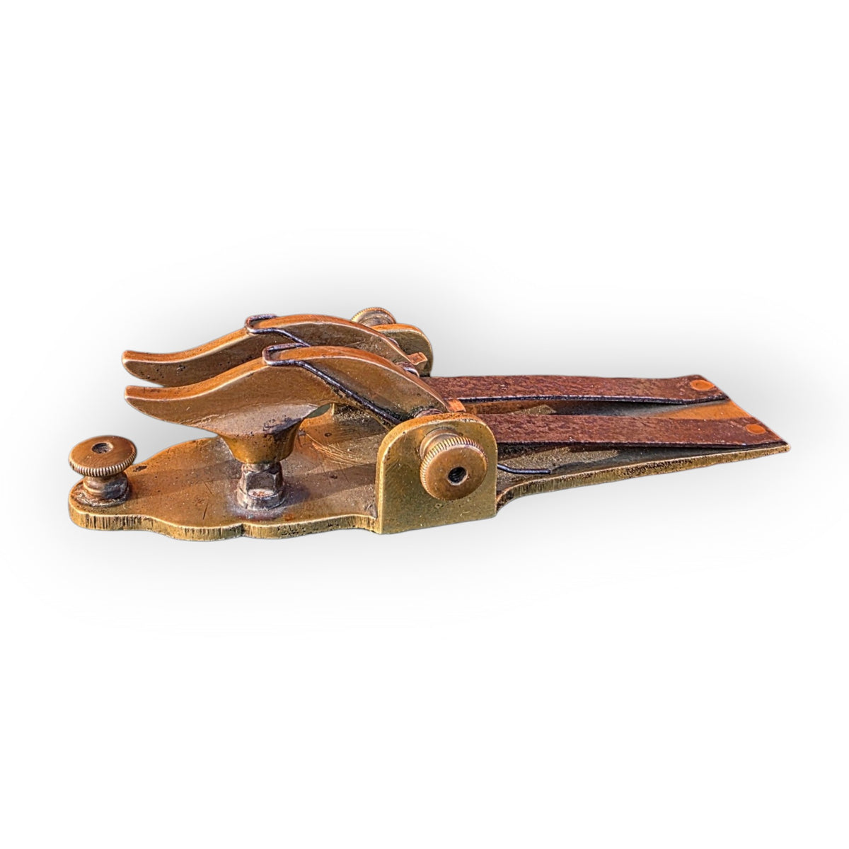 A Rare 19th Century Antique Brass and Steel Percussion-Cap Door Wedge Alarm, Circa 1840-1880