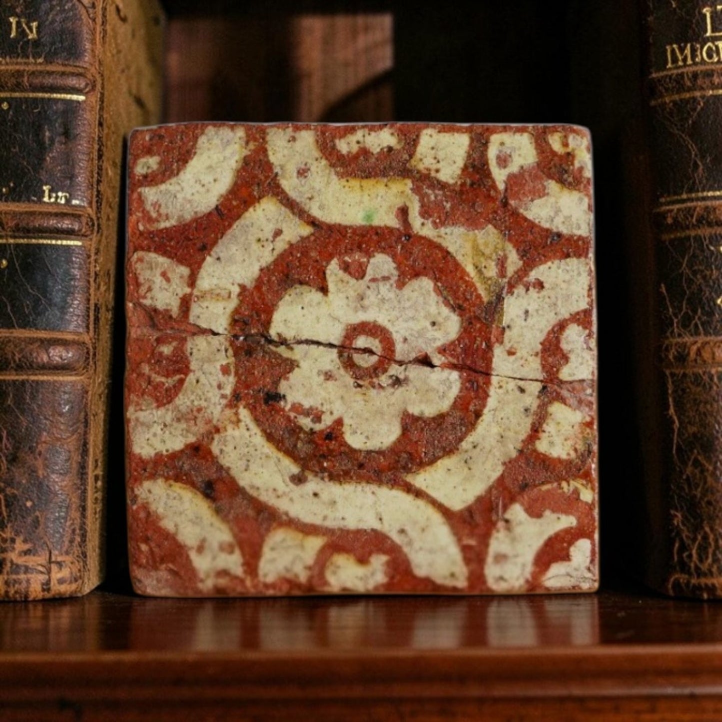 A Rare 15th Century French Antique Encaustic Floor Tile (Carreau de Pavement), Varengeville, Normandy — Ex-Collection of Henri Carnet