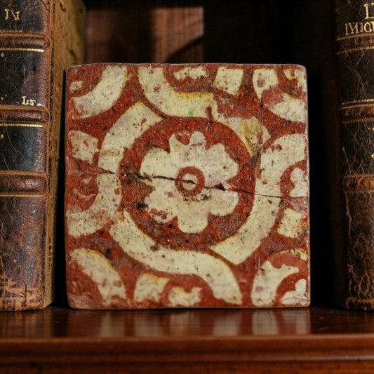 A Rare 15th Century French Antique Encaustic Floor Tile (Carreau de Pavement), Varengeville, Normandy — Ex-Collection of Henri Carnet