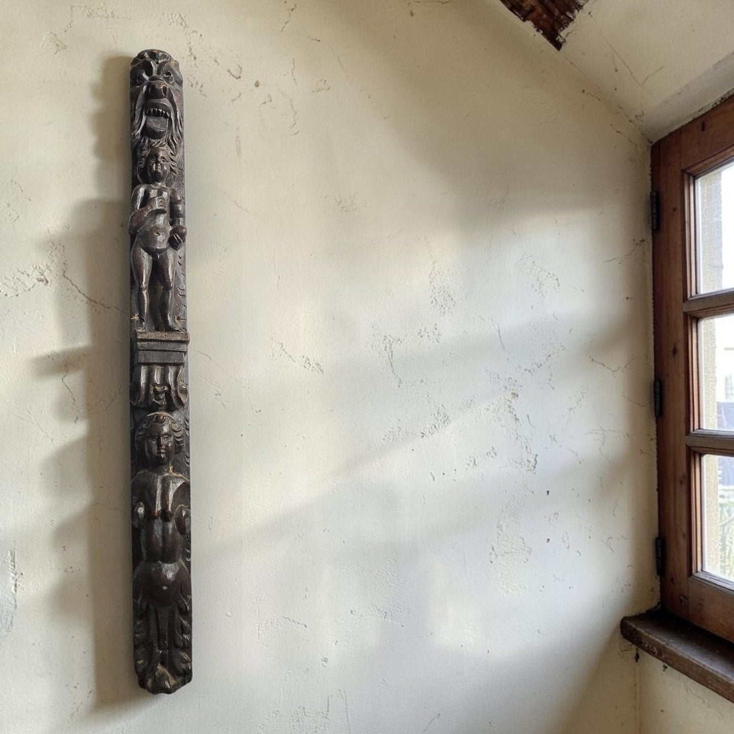 Mid 17th-Century Antique Carved Walnut Term / Appliqué of Elongated Form