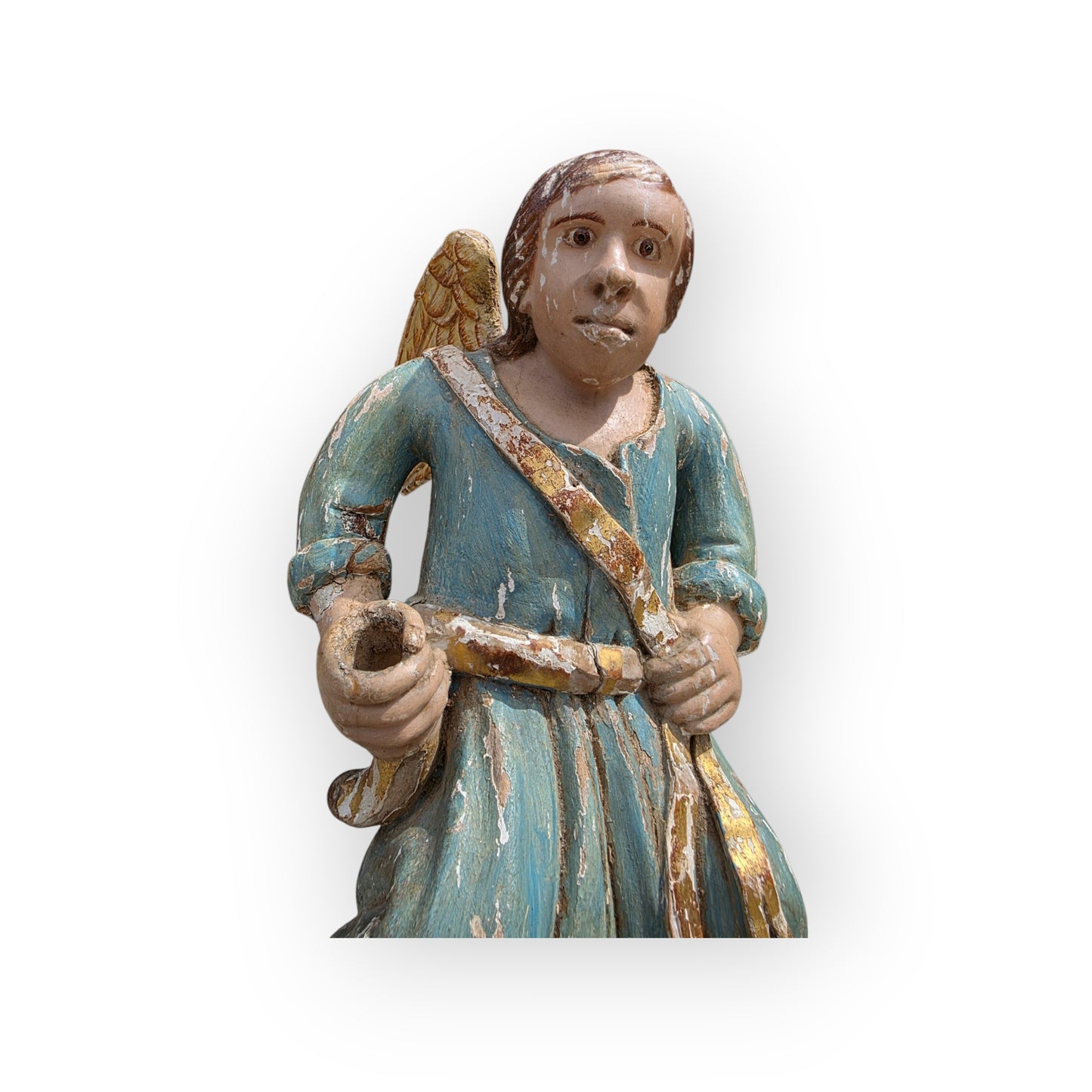 Early 18th Century Baroque Antique Carved Wooden Angel in Original Polychrome