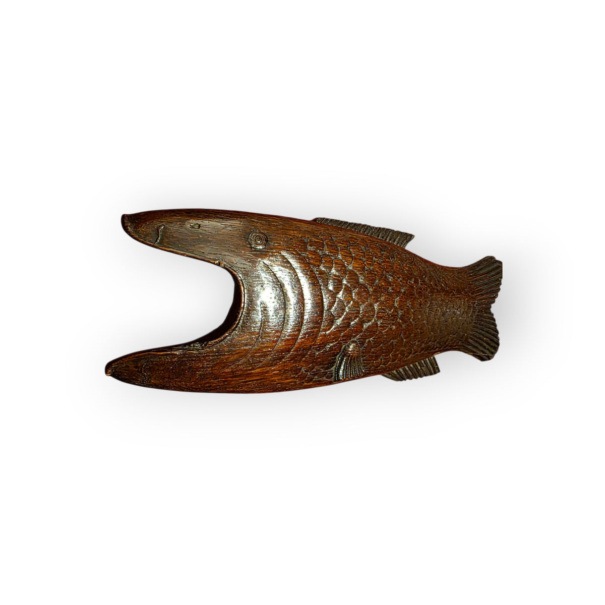 Rare 19th-Century English Antque Folk Art Carved Treen Boot Jack | Fish-Form Treen Love Token (Dated 1873)