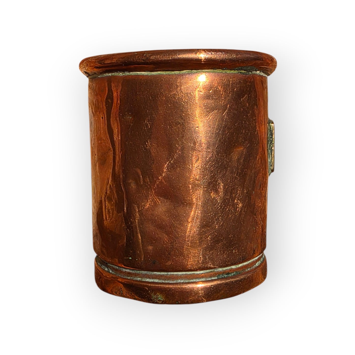 Rare 19th Century Victorian Copper Antique 2/3 Pint Measure with Applied Brass Capacity Plaque