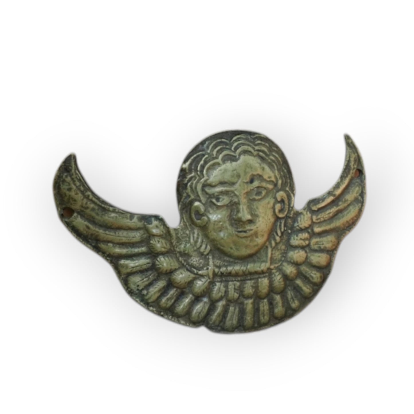 A Well-Sized 16th Century Renaissance Antique Brass Winged Cherub Appliqué