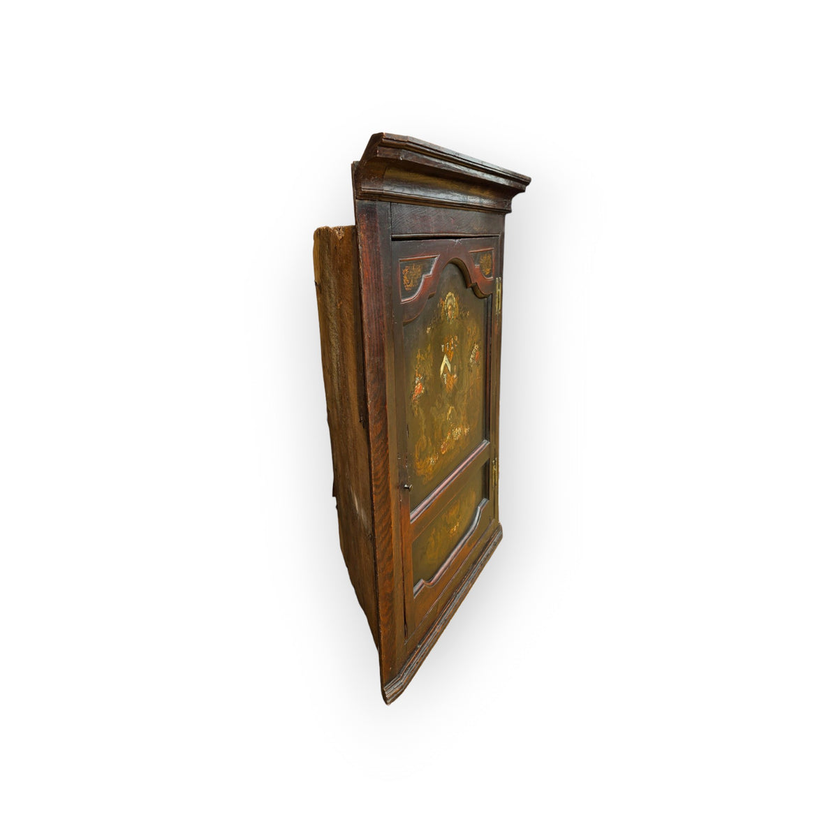 A Mid-18th-Century Welsh Antique Oak Hanging Corner Cupboard with Armorial Painted Door, c.1750–1770, The Armorial Panel Representing The Bulkeleys of Anglesey & The Williams Family of North Wales