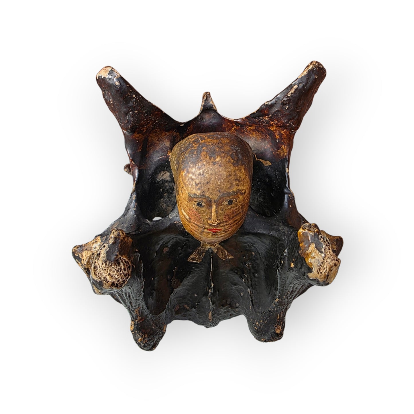 A Rare Early 19th Century English Folk Art "Wesley Bone" — A Horse Vertebra Painted as John Wesley Preaching