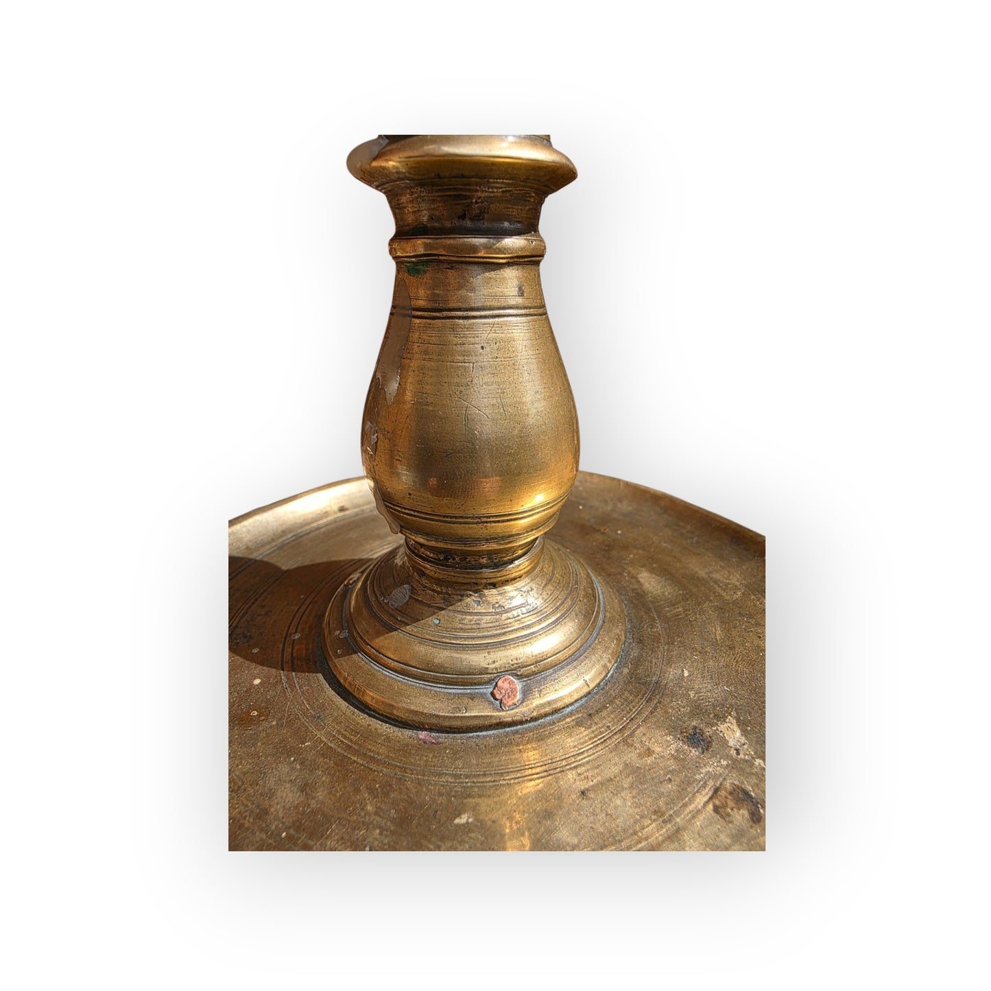 Rare 17th Century Spanish Antique Brass Disc-Base Candlestick, circa 1650–1700