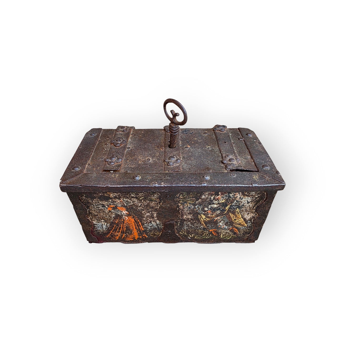 16th Century Antique Nuremberg Painted Iron Table Casket, Strongbox, Circa 1580