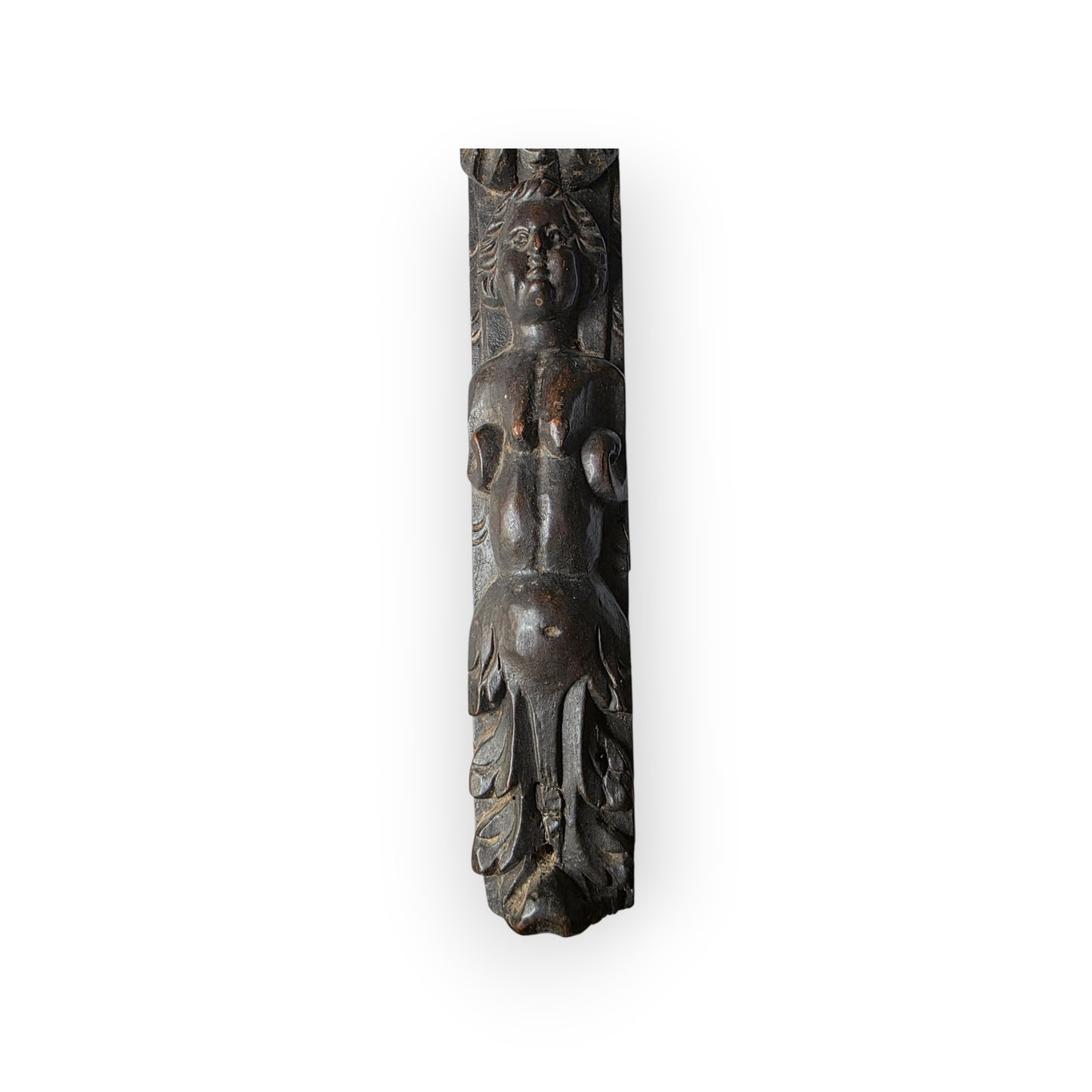 Mid 17th-Century Antique Carved Walnut Term / Appliqué of Elongated Form