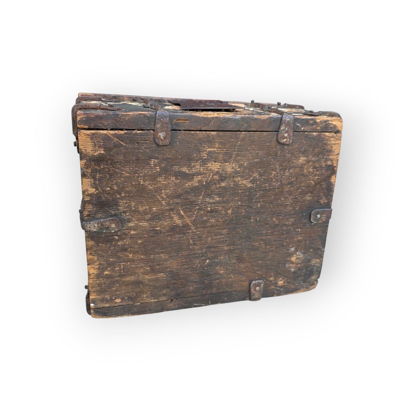 A Time-Worn Diminutive 16th/Early 17th Century Antique Iron-Bound Missal Box or Coffrets de Messager with Traces of Original Paint, Probably German or French