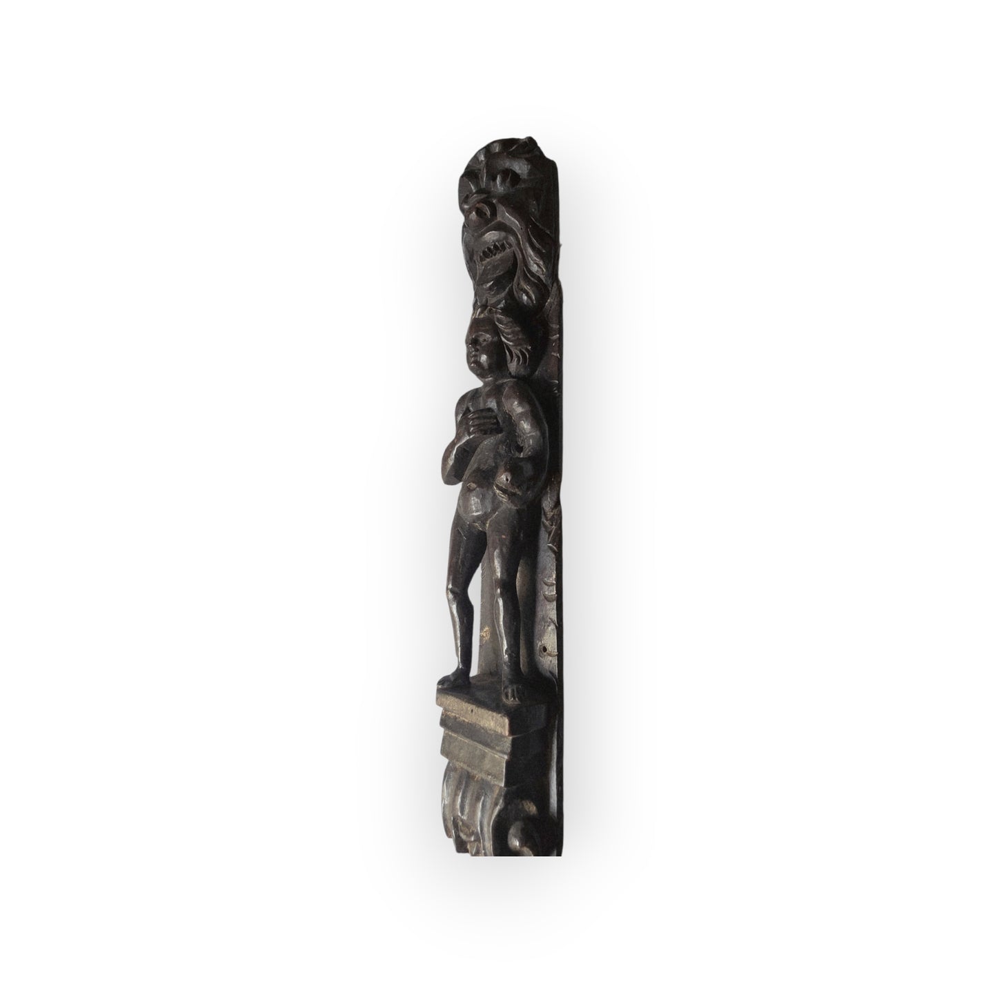 Mid 17th-Century Antique Carved Walnut Term / Appliqué of Elongated Form