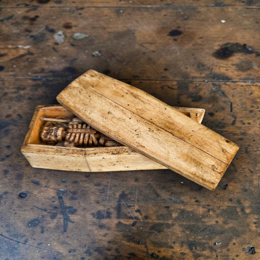 Rare Georgian Antique Bone Memento Mori — Articulated Skeleton in Bone Coffin, English, c.1750–1820