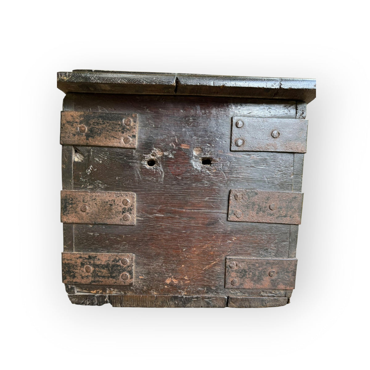 Early 17th Century Antique Oak & Iron Strong Box With Twin Locks