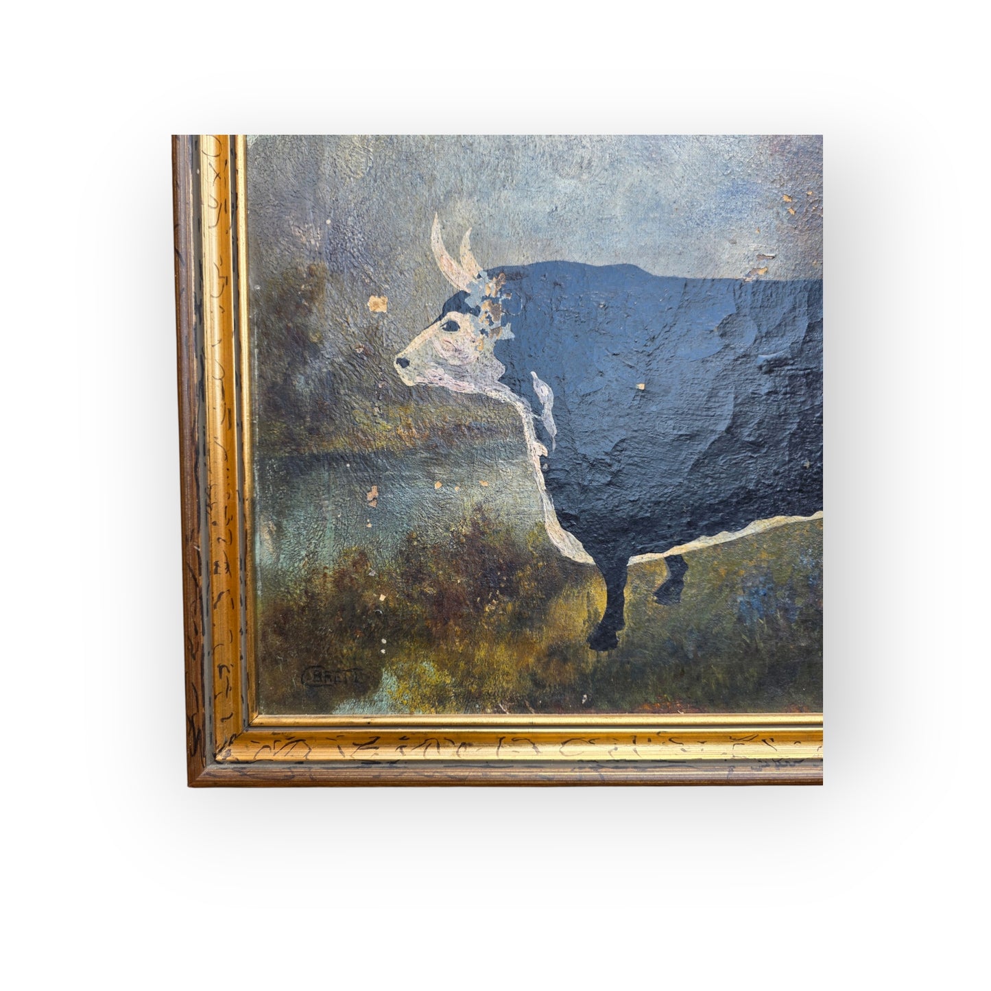 C. Brett — A Naive, Mid-19th Century, English School Antique Study of a Black and White Cow